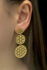 Crystalp Flower of Life Long Earrings Gold
